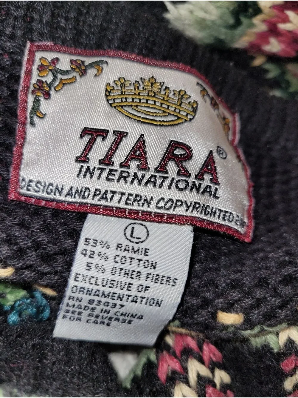 Vintage Heirloom Tiara International Christmas Sweater Crochet Beaded L - Picture 7 of 7